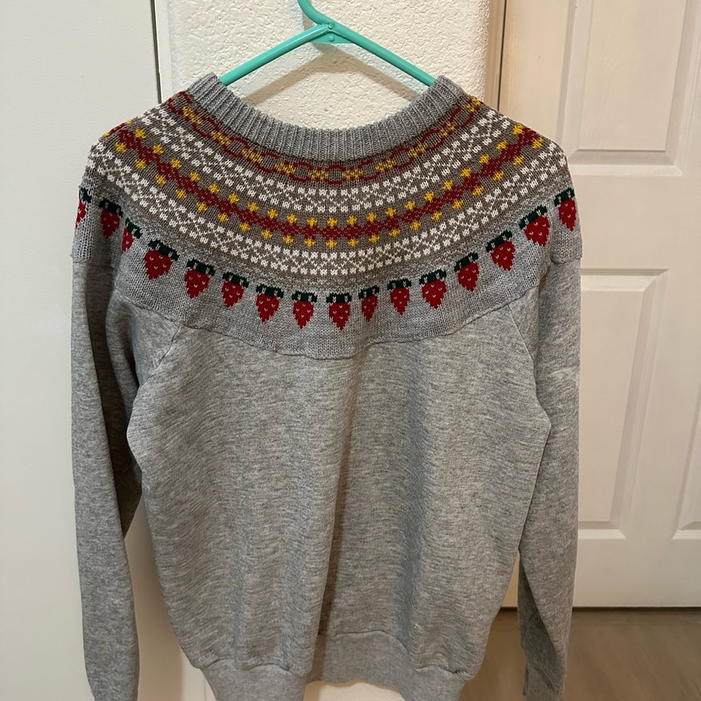 Gray Strawberry Pattern Sweater